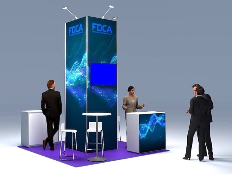 Platinum stand 2 featuring 3.5 m-high structure with integrated storage space